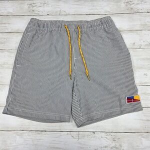 Five Four Swim Trunks Mens 31 Blue White Striped Modern Mesh Lined Drawstring